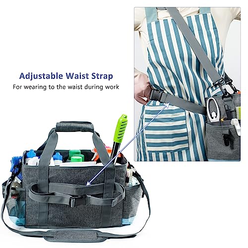 Large Cleaning Caddy for Cleaning Suppliers Organizer,15" Storage Organizer for House Clean Essential, Wearable Cleaing Bag, Storage Caddy for Housekeeping - color: Grey-Blue, size: Large