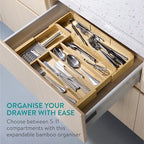 Navaris Bamboo Kitchen Drawer Organizer - Adjustable Silverware Organizer, Utensil Holder & Cutlery Tray - 11 Slots - Expandable Tray for Office, Tools, Makeup, Stationery