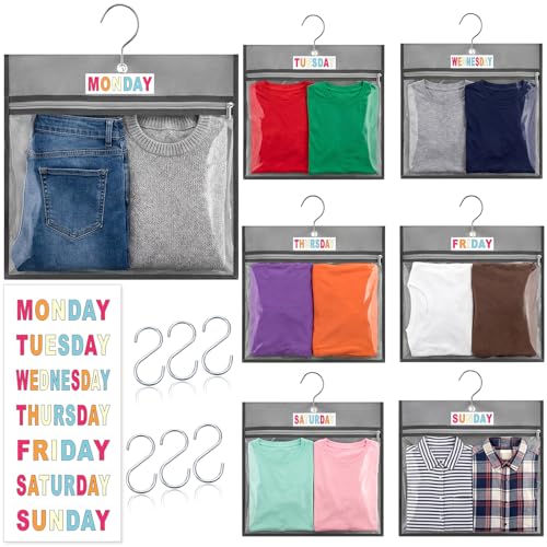7 Pcs Days of Week Packing Cubes Weekly Travel Organizer Pouches for Kids Monday to Weekend Clothes Storage Bag with Color Labels for School Outfits Day of Week Hanging Closet Organizer