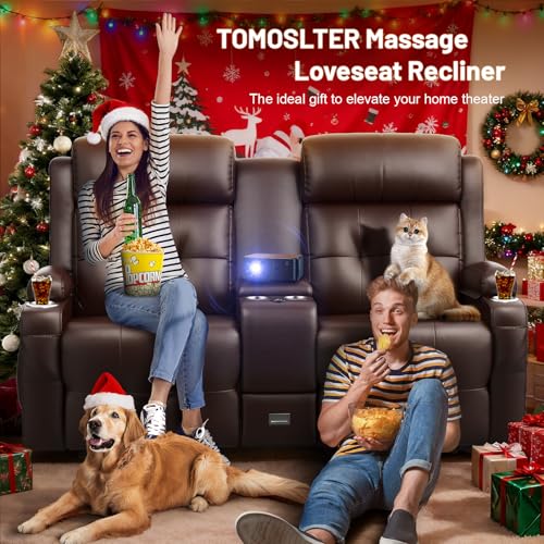 Loveseat Recliner Sofa, Home Theater Seating with Massage, RV Wall Hugger Reclining Couch with Console, USB, Cup Holders & Drawer, Manual Loveseat Recliners RV Sofa for RV & Home Theater - color: Brown, size: Loveseat 67''