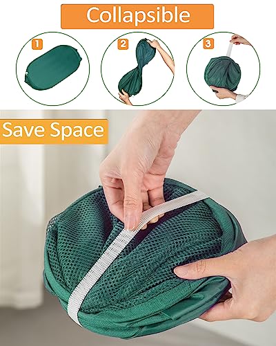 2 Pack Durable Collapsible Laundry Baskets - Reinforced Mesh Pop Up Laundry Hamper with Pocket, Foldable Dirty Clothes Hamper with Carry Handles for Laundry, Bathroom, Kids Room, Dorm or Travel Green - color: 2 x Green, size: Pop Vertical