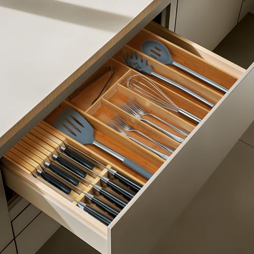 Utoplike Knife Drawer Organizer Bamboo Knives Block for Kitchen, Large Handle Steak Holder, Fit for 9 Knives (Not Included) - size: 9 Holder