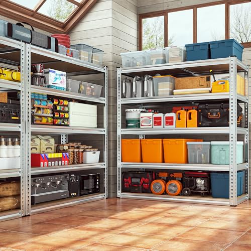 REIBII 2500LBS Garage Shelving 40" W Storage Shelves Adjustable Metal Shelving 5 Tier Pantry Shelves for Garage Closet Kitchen Basement 40" W x 19.7''D x 72''H, Silver - size: 40"W x 19.7''D x 72''H