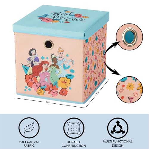 Idea Nuova Disney Princess Collapsible Fabric Storage Cube,10” Organizer Bin with Lid for Bedroom, Playroom, and Closet - color: Princess