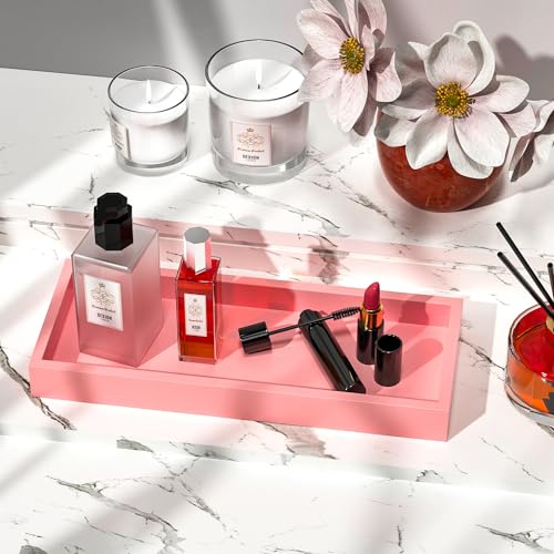 ZHWS Bathroom Vanity Tray for Perfume Decor Toilet Tank Candle Toiletries, Kitchen Tray for Soap Dispenser Spice Salt Coffee, Bamboo Nightstand Tray 11.3”x4.4” (Pink) - color: Pink, size: 11.3" x 4.4" x 1.1"