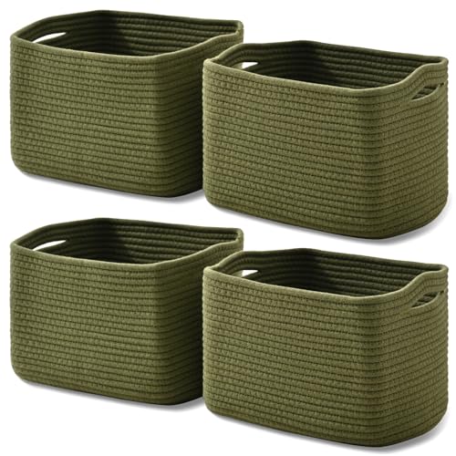 ICERZCZ Storage Basket for Shelves, Small Baskets for Organizing, Woven Cotton Rope Baskets for Storage, Book Basket, Decorative Shelf Basket, 12.5"Lx9.1''Wx7.9''H (4 Packs) Green - color: Green, size: 12.5"(l)×9.1"(w)×7.9"(h)