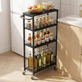 YBING Slim Storage Cart Kitchen Rolling Utility Cart on Wheels 4 Tier Mobile Narrow Cart with Wood and Metal Handle Slide Out Storage Shelving Unit Cart for Kitchen Living Room Small Places Black - color: Black