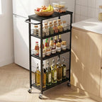 YBING Slim Storage Cart Kitchen Rolling Utility Cart on Wheels 4 Tier Mobile Narrow Cart with Wood and Metal Handle Slide Out Storage Shelving Unit Cart for Kitchen Living Room Small Places Black - color: Black