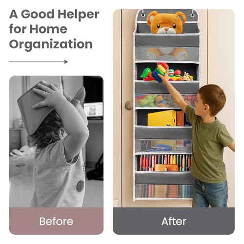 Ease of Assembly Over The Door Organizer,4 Shelves & 4 Side Pockets,Anti Tilt Hanging Behind Door Storage, Heavy-Duty Reinforced Mesh Rack Holds 44lb for Bathroom,Pantry, Nursery,Closet, Shoes, Towels - color: Dark Grey, size: 4 shelf