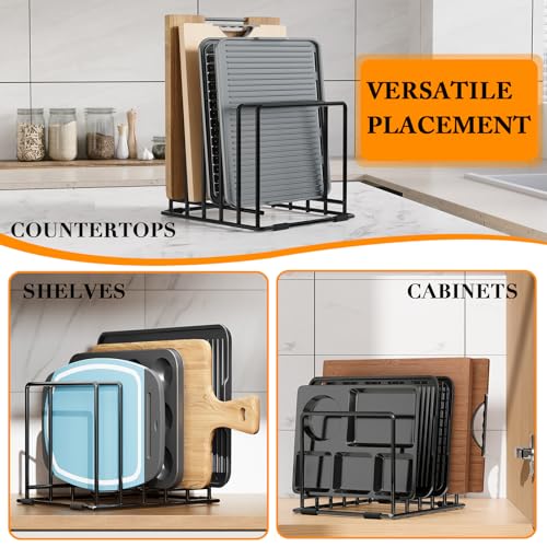 AKSONMN Baking Sheet Organizer Rack – 5-Slot Bakeware & Cookie Tray Holder for Kitchen Cabinet or Countertop, Stainless Steel Cutting Board Rack with Rust-Resistant Frame & Anti-Slip Feet