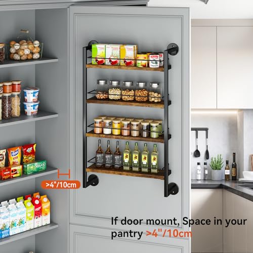 IBUYKE Spice Rack Wall Mount,4 Tier Hanging Seasoning Organizer,Large Spice Rack for Wall for up to 50 Jars,Spice Organization for Kitchen Cabinet,Bathroom,Pantry,Living Room,Brown TLJ016H - color: Rustic Brown