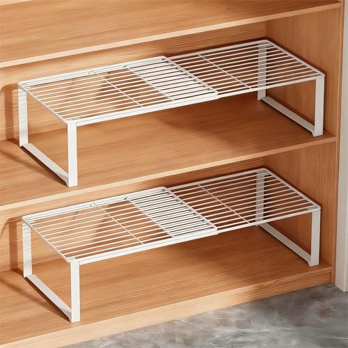 Multi-Functional Adjustable Metal Wire Shoe Rack Organizer - Stackable Shoe Storage for Closet, Extendable 15-24.4in, Retractable Entryway Shoe Cabinet Shelf (White, 2 Pack) - color: White, size: 2 Pack
