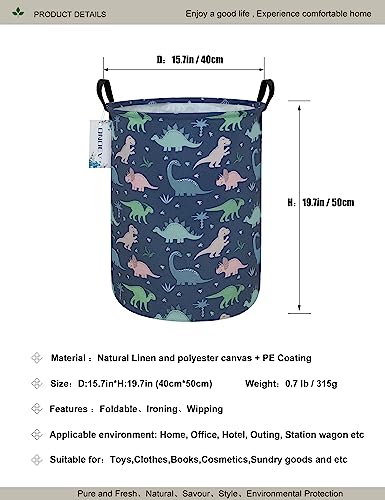 Round Waterproof Laundry Basket,Foldable Storage Basket,Laundry Hampers with Handle,Gift Basket,Suitable for Children's Room and Toy Storage (Blue Dinosaur) - color: Dinosaur