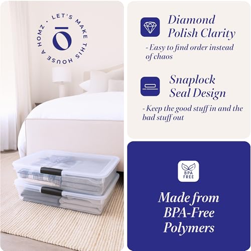 HOMZ 2-Pack Under Bed Storage, Clear Plastic Containers with Lids, 56 Quart, Gray Latch - Stackable Underbed Organizer Bins for Shoes, Bags, Clothes, and Towels - color: Gray, size: 56 Quart