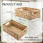 Wicker Basket for Shelf Woven Open Storage Bins with Built-in Handles Handwoven Water Hyacinth Storage Baskets Box for Living Room Bathroom Kitchen,13.8"L x 9.3"W x 5"H - size: 13.8"L x 9.3"W x 5"H