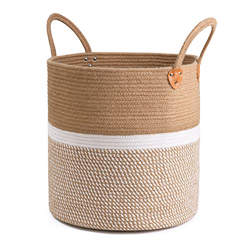 CHICVITA Extra Large Woven Storage Basket with Handles – Laundry Basket Toy Towels Jute Blanket Basket Home Decor Gift, 16" x 16", White - color: White, size: 16"W x 16"H