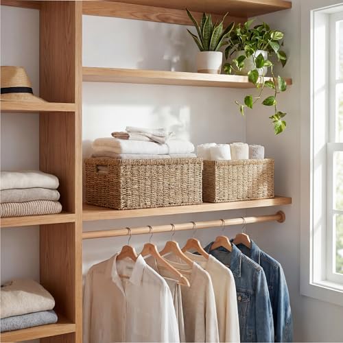StorageWorks Wicker Storage Baskets, Handwoven Seagrass Basket for Organizing, Decorative Organizers with Built-in Handles, Set of 2 - color: Natural (Seagrass), size: 15"L x 11½"W x 7"H + 13"L x 9"W x 6¼"H