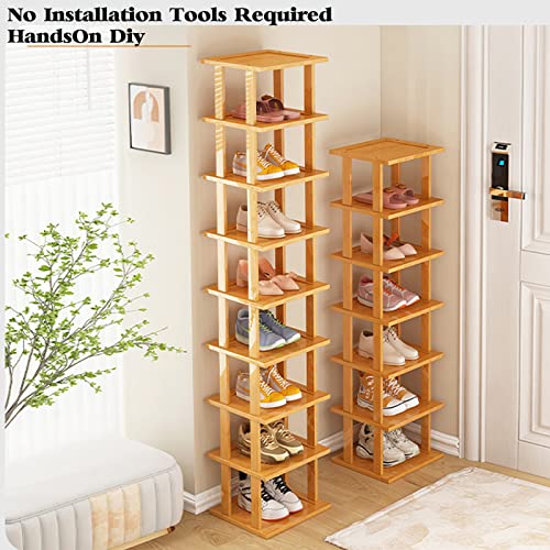 SAN HE Bamboo Shoe Rack 17 Tier- Vertical Shoe Rack for Small Spaces, Tall Narrow Shoe Rack Organizer for Closet Entryway Corner Garage and Bedroom,Skinny Shoe Shelf with Free Stackable DIY - color: Original Color, size: 17-tier