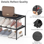 HITHIM 2 Tier Long Shoe Rack for Closet, Screw Fastened Plastic Connector Shoe Storage Organizer, Non-Woven Fabric Metal Shoe Shelf, Holds 18-21 Pairs for Front Door Entrance, 48.5"x12.1"x17.8"