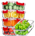 VERONES 5 Pack 36 OZ Glass Meal Prep Containers, Airtight Glass Lunch Containers Set, Glass Food Storage Containers with Lids,Exclusive of BPA, for Microwave, Oven, Freezer & Dishwasher Friendly,Red - color: Red