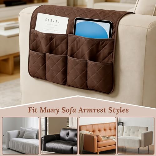 Sofa Armrest Organizer with 6 Pockets, Remote Control Holder for Recliner, Non-Slip Couch Sofa Chair Armrest Organizer, Armchair Caddy Bedside Storage for Magazine Book TV Phone iPad Tablet (Coffee) - color: Option 2