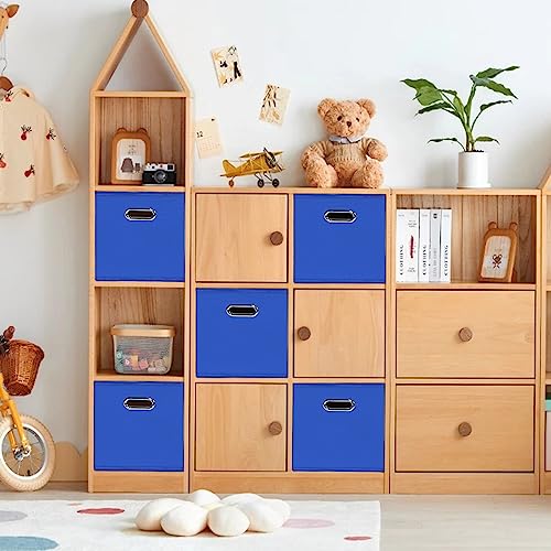 Black Foldable Storage Cubes Bins , Fabric Storage Box Cubes Organizer Baskets with Dual Handles for Home Organizer (Dark Blue) - color: Dark Blue, size: 1 Pack