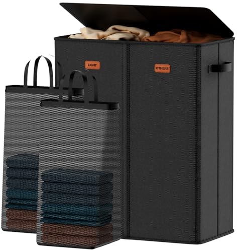 150L Double Laundry Hamper With Lid, Large Clothes Hampers with Removable Bag, Laundry Hamper 2 Section for Bathroom, Bedroom, Laundry Room, Dorm, Black - color: Black, size: 150L - 2 Section