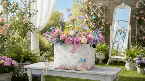 CLOCOR Rectangular Storage Basket,Collapsible Cute Pattern Storage Bin,Waterproof Books Box with Handles,Gift Basket(Golden Butterfly) - color: Golden Butterfly