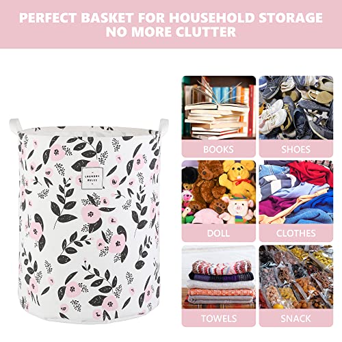 Large Foldable Laundry Basket Hamper Holder Portable Tall Collapsible Laundry Hamper Nusery Storage Basket Bin with Handles, Canvas & Waterproof lining for Household Items (Floral Pink) - color: Floral Pink