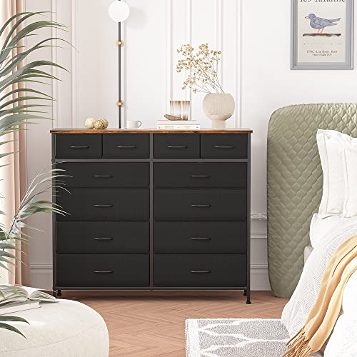 VASICAR Large Dresser for Bedroom with 12 Deep Drawers, Tall Fabric Drawer Dresser, Chest of Drawers for Closet, Nursery, Living Room, Laundry, Entryway, Hallway (Black) - color: Black
