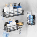 TAILI Shower Caddy Suction Cup, 3 Pack Shelves for Inside with Hooks & Soap Holder Toothbrush Cups, Removable Bathroom Organizer, Rustproof Black Shelves - style: 3 × Black