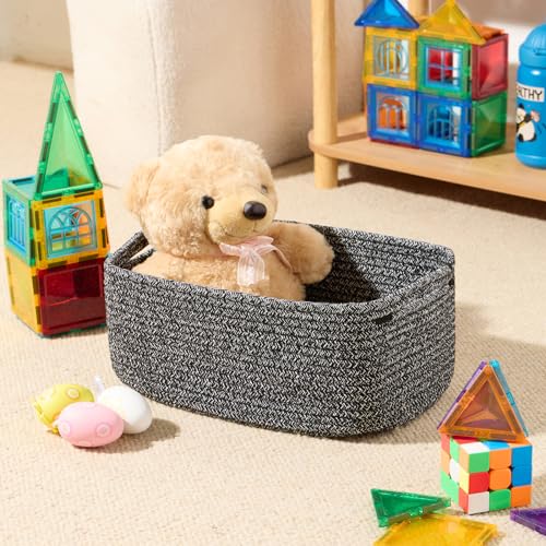 MiniArk Small Storage Baskets for Organizing | Closet Organizer Bins | Shelf Toy Basket | Woven Rope Baskets | Cube Decorative Box | Shallow Basket | 13x8.5x5.1” | 3 Packs Dark Gray - color: Dark Gray, size: 3pcs-L13xW8.5xH5.1"