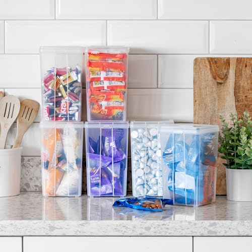 IRIS USA Vertical Plastic Flip Top Storage Containers Bins with Lids for Pantry, Home, Office, Organization, Medium, Stackable Hinged Organizer with Latches, Clear, 6 Pack - size: Medium - 6 Pack