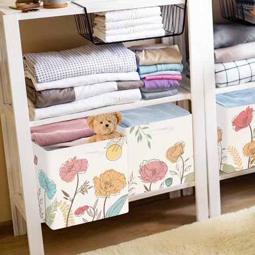 11.8" Wild Flower Storage Cube Organizer Set 3Pcs Clothes Storage Basket Bin for Closet Shelf Garden Butterfly Nursery Kid Room Book Toy Chest, Boho Leaf - color: Boho Leaf