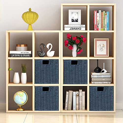 Vagusicc Wicker Storage Basket, Set of 2 Hand-Woven Storage Baskets for Shelves with Handles, Foldable Cube Storage Baskets Bins 11 Inch Large Wicker Baskets for Pantry Decor, Blue(11''x11''x11'') - color: Dark Blue, size: 11'' x 11'' x 11''