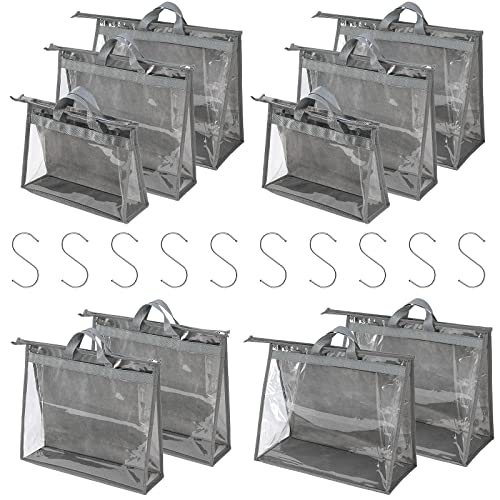 CINPIUK 10 Set Handbag Storage Organizer Dust Bags for Purses Handbags Closet, Clear Purse Protector Storage Bag Dust Cover for Bags, Closet Organizer for Handbags with Hooks, Grey - color: Gray, size: 3 Sizes-10PCS