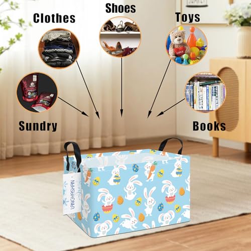 LANGYASHAN Rectangular Storage Bin Collapse Canvas Fabric Cartoon Storage Basket with Handles for Organizing Home Kitchen Boys and Girls Toys Office Closet Shelf Baskets (Rec Blue Rabbit Easter Egg) - color: Rec Blue Rabbit Easter Egg