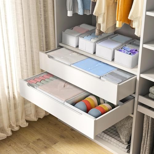 DIMJ Drawer Organizer Clothes 18 Pack - Foldable Baby Organizers and Storage & Dresser Organizer for Bedroom, Closet - Nursery Organization Dresser Dividers for underwear, Sock,Bra, Belt, Tie, White - color: White, size: 18 Pack
