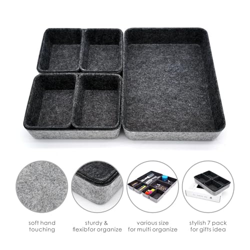 Welaxy Drawer organizers tray felt storage bin office Shallow Small Desk box Draw dividers stylish interior room decor 7-piece (Charcoal) - color: Charcoal