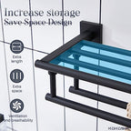 KOKOSIRI Bath Towel Rack with Double Towel Bars 32-Inch Bathroom Towel Shelves Towel Holder Wall Mounted Stainless Steel, Matte Black, B6005BK-L32 - color: Matte Black, size: 32 Inch