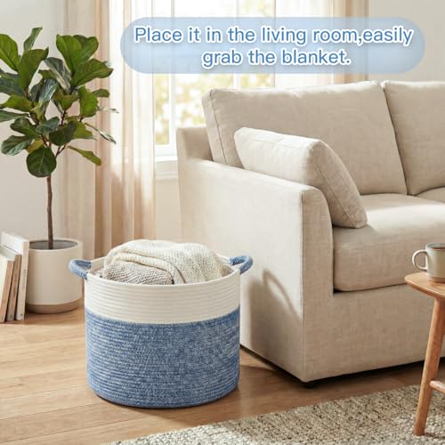 Artfeel 100L Large Cotton Rope Basket, Decorative Woven Blanket Storage for Living Room, Boho Toy Storage & Toy Box for Kids, Versatile Laundry Basket & Nursery Hamper for Blankets(DenimBlue) - color: DenimBlue, size: 100L