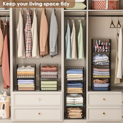 Stackable Closet Organizers and Storage Baskets, 4-Tier Closet Shelf Organizer , Space-Saving Clothes Storage Drawer, Foldable Clothes Storage Bins for Closet Organizer System, Black(Patent 30022416) - color: Black, size: 4-Tier