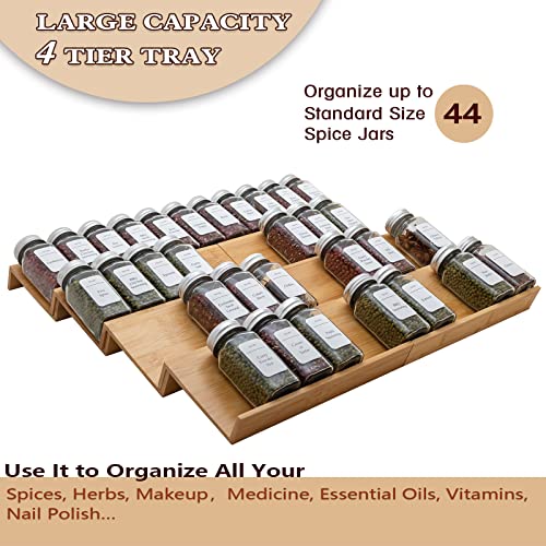 Bamboo Spice Rack Drawer Organizer - 8 Pieces Set- 10" Wide Per Piece - Combine Pieces Into 20" Wide Rack (10" or 20") - size: 20"