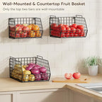 X-cosrack Stackable Wire Baskets for Counter, Fruit and Vegetable Storage, Potato and Onion Storage Bin，Kitchen Pantry Organizer - Wall Basket for Produce/Snack/Can, 3-tier Large, Black - size: 3-tier Large