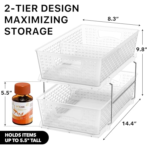 Simple Houseware 2 Tier Bathroom Organizer Tray Pull-Out Sliding Drawer/Under-Sink Storage, Clear - color: Clear