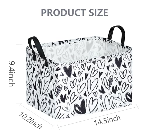 Valentine's Day Gift Basket Rec Black Heart Print Box Hamper Storage Basket Collapsible Organizer Bin Gift Shelf Baskets for Home and Kitchen - color: white-black heart