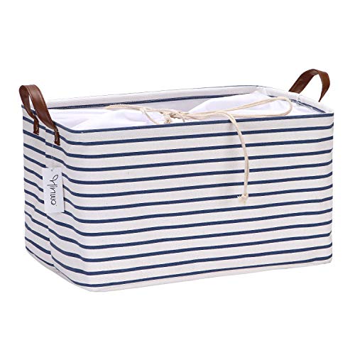 Hinwo 31L Large Storage Bins, Closet Organizers and Storage, Shelf Baskets, Foldable Clothes Storage Baskets with Handles, Containers for Clothing, Blanket, Towels, Toys, Bedding (Navy Stripe) - color: Navy Stripe, size: 16.5" / 31L / 1-Pack
