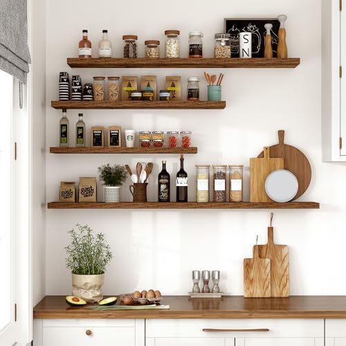 Vivelove 10 Inch Deep Floating Shelves 30 inch Long, 30 x 10 Wide Wall Shelves with Invisible Brackets, for Bedroom Bathroom Living Room Kitchen Office, Farmhouse Home Decor, Set of 2, Rustic Brown - color: Rustic Brown, size: 30”Wx10.2”Dx1.5”H