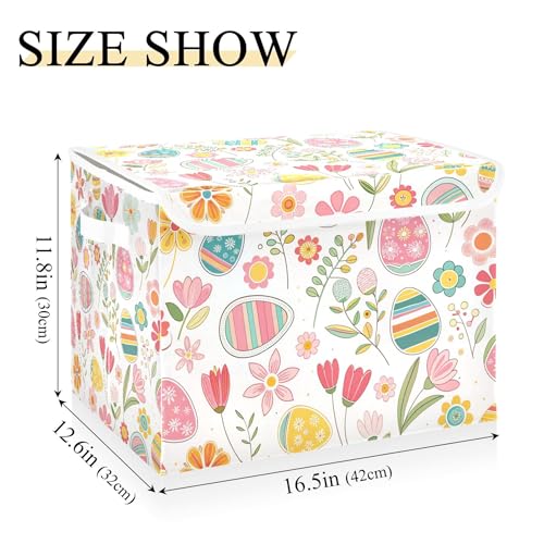 xigua Easter Flower Eggs Storage Bins with Lids and Carrying Handle,Foldable Storage Boxes Organizer Containers Baskets Cube with Cover for Home Bedroom Closet Office - color: Easter Flower Eggs