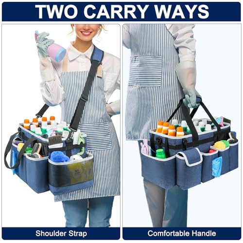 Cleaning Caddy Bag,Extra Large Cleaning Supplies Organizer with Handle for Housekeepers,Blue - color: Blue, size: Extra Large